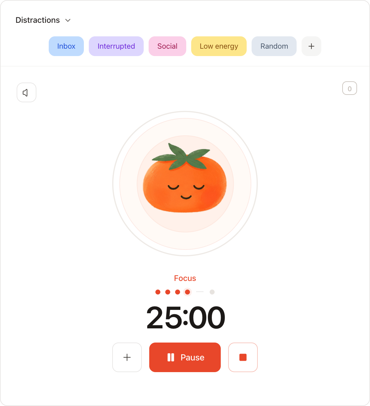 Pomiq focus timer with a running session and distraction capture